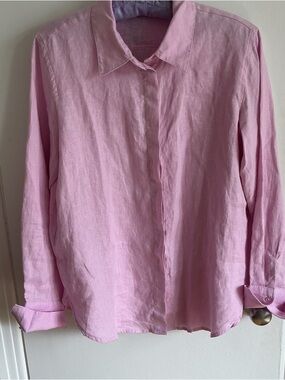 MANGO - Light Pink Linen Button-Up Shirt
